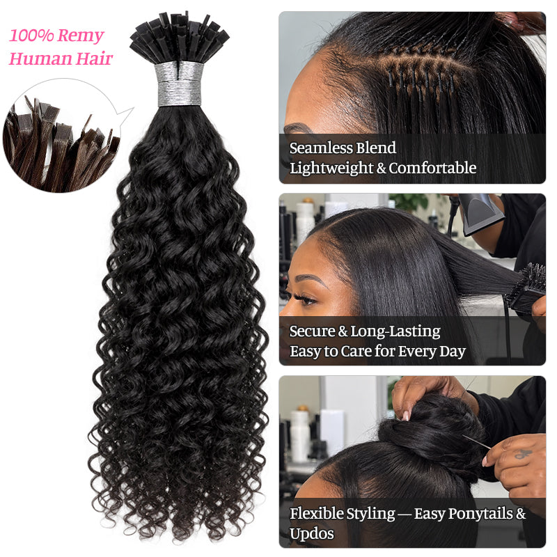 Burmese Curly K-Tip Human Hair Extensions | 100g/Pack | Full Head 2–3 Packs