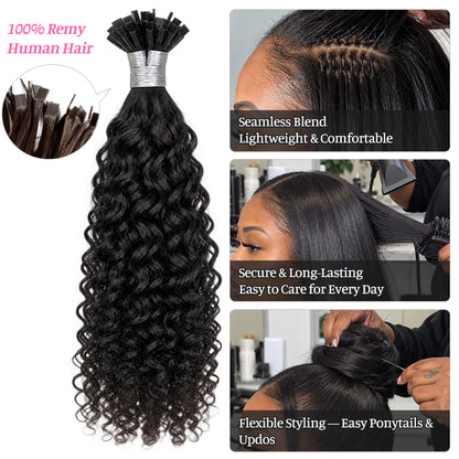 Burmese Curly K-Tip Human Hair Extensions | 100g/Pack | Full Head 2–3 Packs