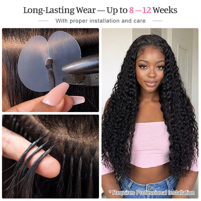 Burmese Curly K-Tip Human Hair Extensions | 100g/Pack | Full Head 2–3 Packs