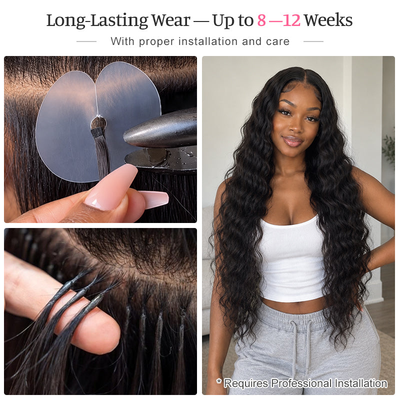 Cambodian Wave K-Tip Human Hair Extensions | 100g/Pack | Full Head 2–3 Packs