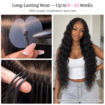 Cambodian Wave K-Tip Human Hair Extensions | 100g/Pack | Full Head 2–3 Packs