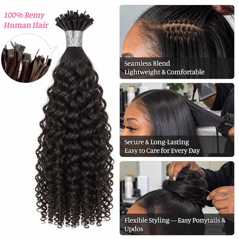 Eurasian Curly K-Tip Human Hair Extensions | 100g/Pack | Full Head 2–3 Packs