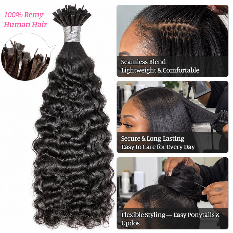 Indian Curly K-Tip Human Hair Extensions | 100g/Pack | Full Head 2–3 Packs