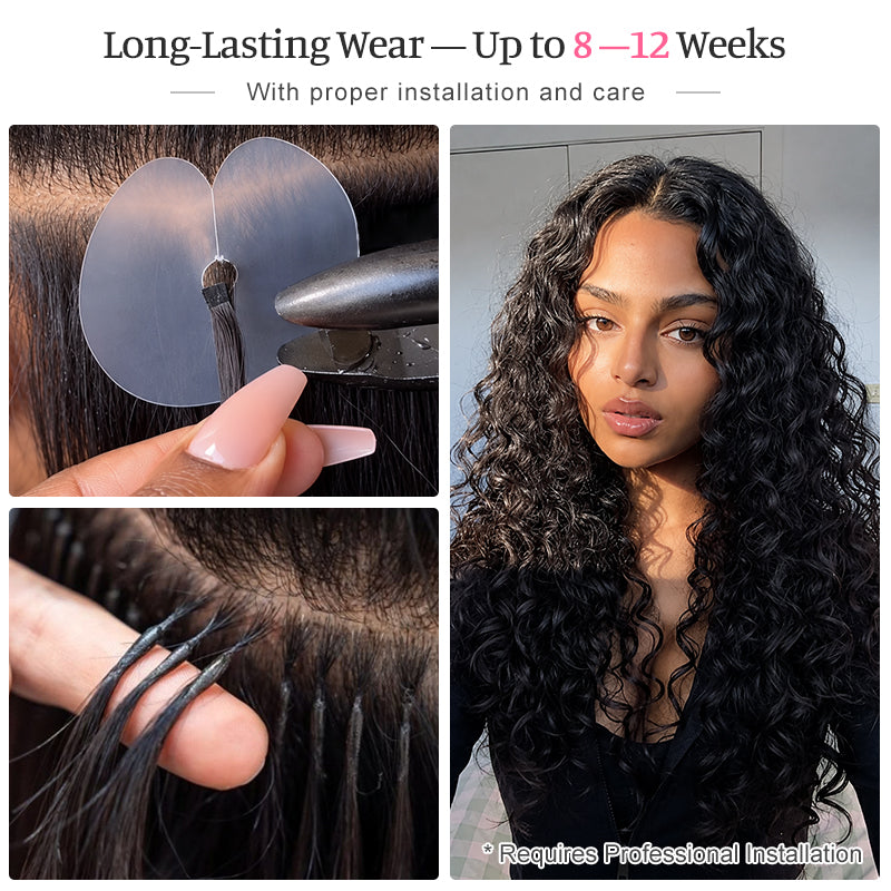 Indian Curly K-Tip Human Hair Extensions | 100g/Pack | Full Head 2–3 Packs