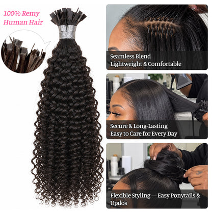Kinky Curly K-Tip Human Hair Extensions | 100g/Pack | Full Head 2–3 Packs