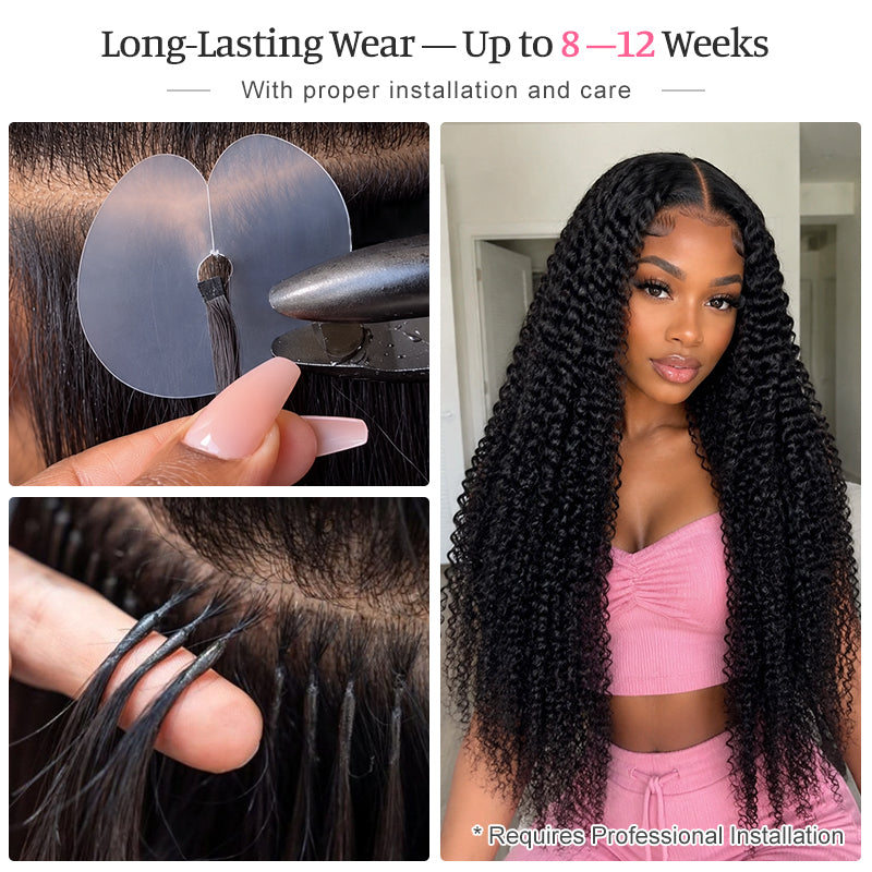 Kinky Curly K-Tip Human Hair Extensions | 100g/Pack | Full Head 2–3 Packs