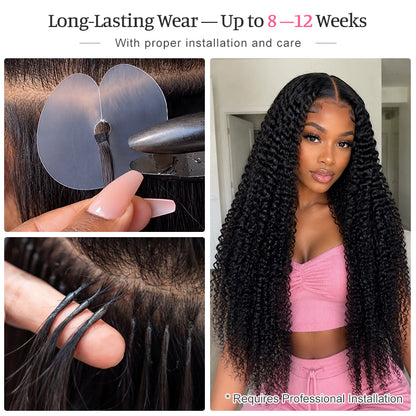 Kinky Curly K-Tip Human Hair Extensions | 100g/Pack | Full Head 2–3 Packs