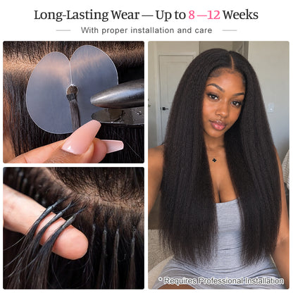 Kinky Straight K-Tip Human Hair Extensions | 100g/Pack | Full Head 2–3 Packs