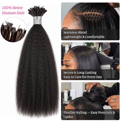 Kinky Straight K-Tip Human Hair Extensions | 100g/Pack | Full Head 2–3 Packs