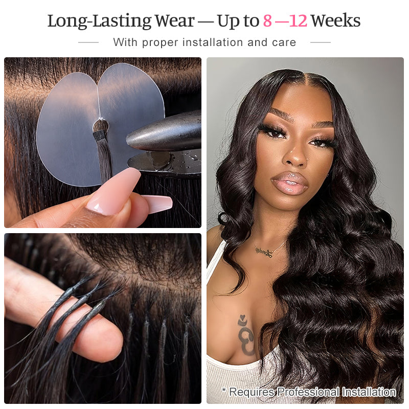 Loose Wave K-Tip Human Hair Extensions | 100g/Pack | Full Head 2–3 Packs