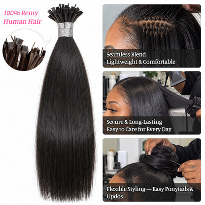 Straight K-Tip Human Hair Extensions | 100g/Pack | Full Head 2–3 Packs