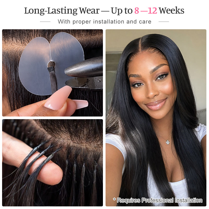Straight K-Tip Human Hair Extensions | 100g/Pack | Full Head 2–3 Packs