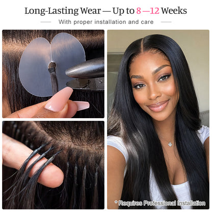 Straight K-Tip Human Hair Extensions | 100g/Pack | Full Head 2–3 Packs