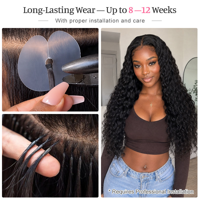 Water Wave K-Tip Human Hair Extensions | 100g/Pack | Full Head 2–3 Packs