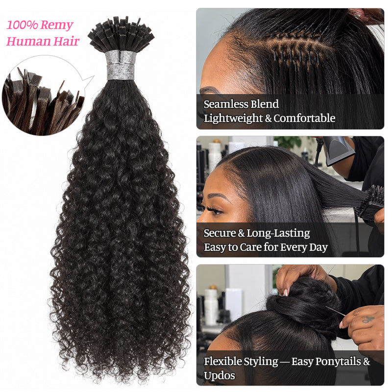 Afro Curly K-Tip Human Hair Extensions | 100g/Pack | Full Head 2–3 Packs