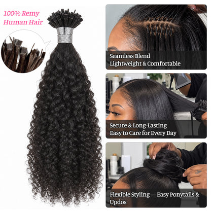 Afro Curly K-Tip Human Hair Extensions | 100g/Pack | Full Head 2–3 Packs