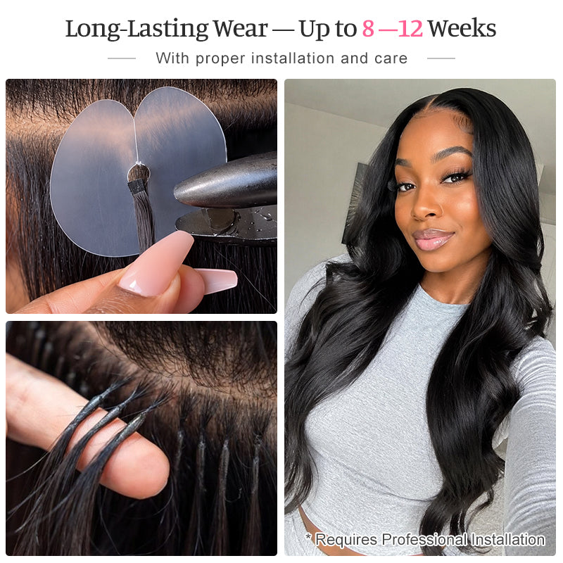 Body Wave K-Tip Human Hair Extensions | 100g/Pack | Full Head 2–3 Packs