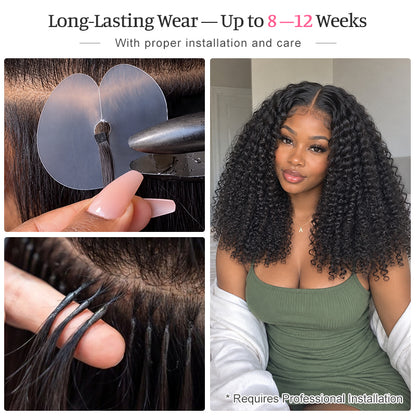 Afro Curly K-Tip Human Hair Extensions | 100g/Pack | Full Head 2–3 Packs