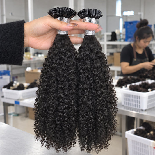 Afro Curly K-Tip Human Hair Extensions | 100g/Pack | Full Head 2–3 Packs