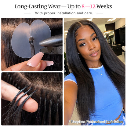 Yaki Straight K-Tip Human Hair Extensions | 100g/Pack | Full Head 2–3 Packs