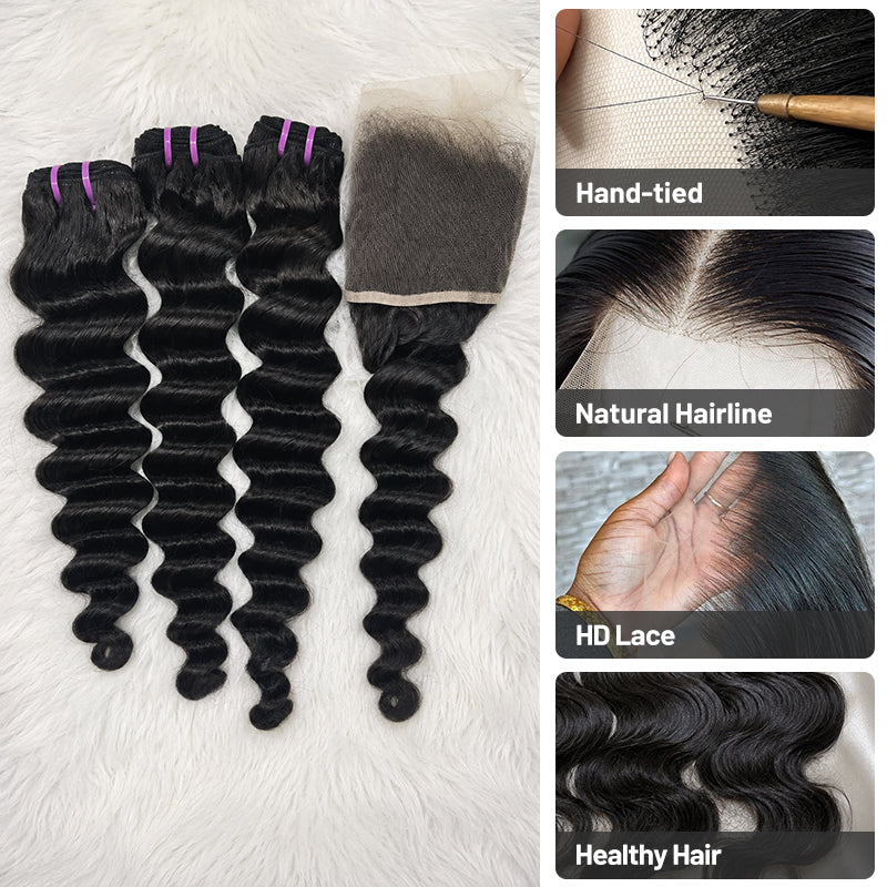 Loose Deep Wave Virgin Hair Frontal & Closure | Perfect Match for Bundles