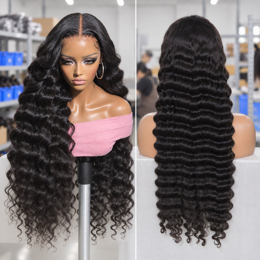 HD Lace Loose Deep Wave Frontal Wig | 100% Human Hair Wig | Natural Black