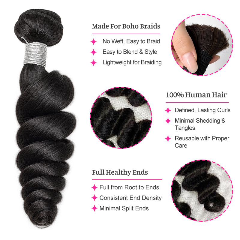 Loose Wave Virgin Bulk Hair For Braids | 100% Human Hair | 100g