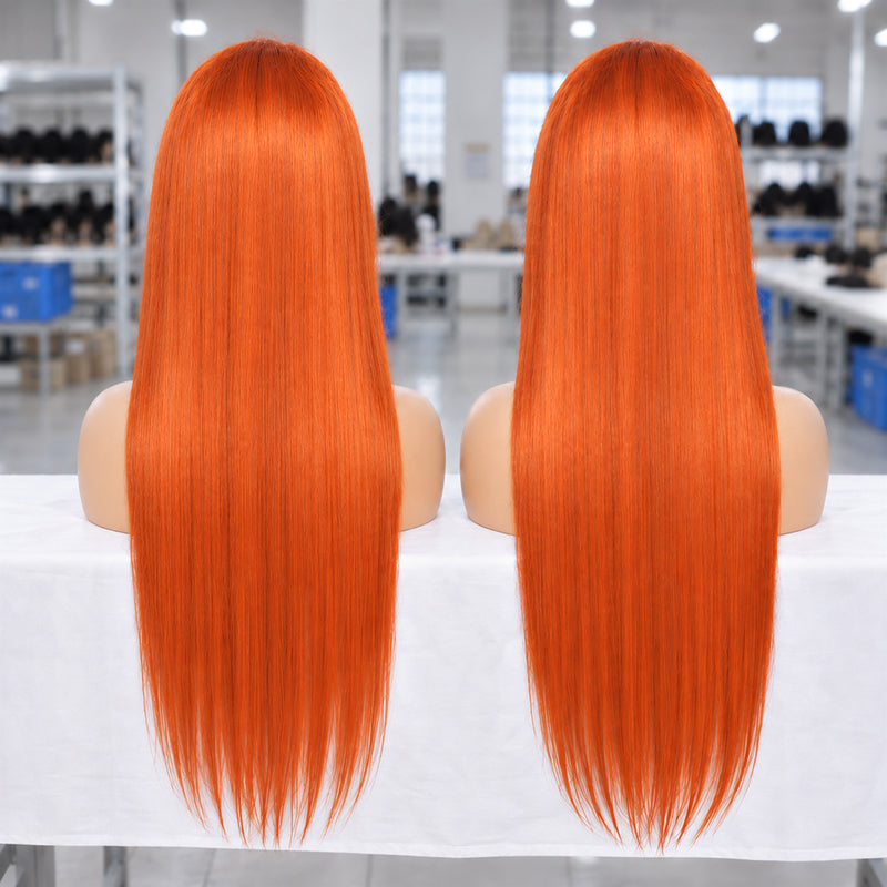 Ginger Straight Human Hair Transparent Lace Wig