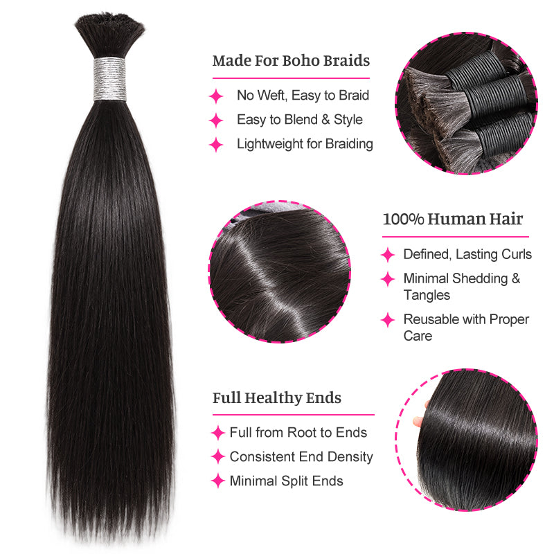 Straight Virgin Bulk Hair For Braids | 100% Human Hair | 100g