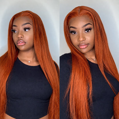 Ginger Straight Human Hair Transparent Lace Wig