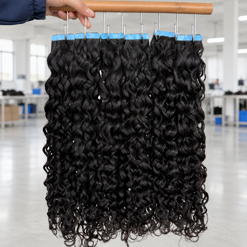 Water Wavy Curly Tape in Hair Extensions