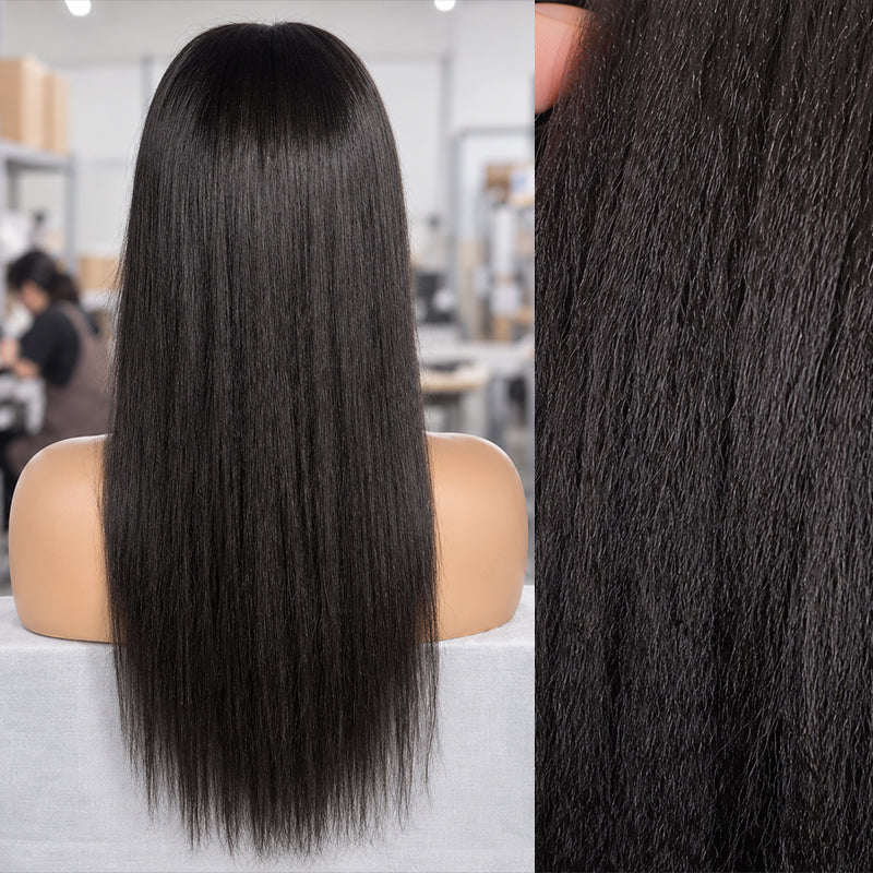 Yaki Straight Human Hair Wig | Transparent Lace Frontal Natural | Hairline 180%