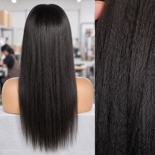 Yaki Straight Human Hair Wig | Transparent Lace Frontal Natural | Hairline 180%