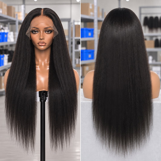 HD Lace Yaki Straight Frontal Wig | 100% Human Hair | Natural Black
