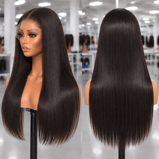 Bone Straight HD Lace Frontal Wig | Double Drown | Sleek Silk Press Look Human Hair