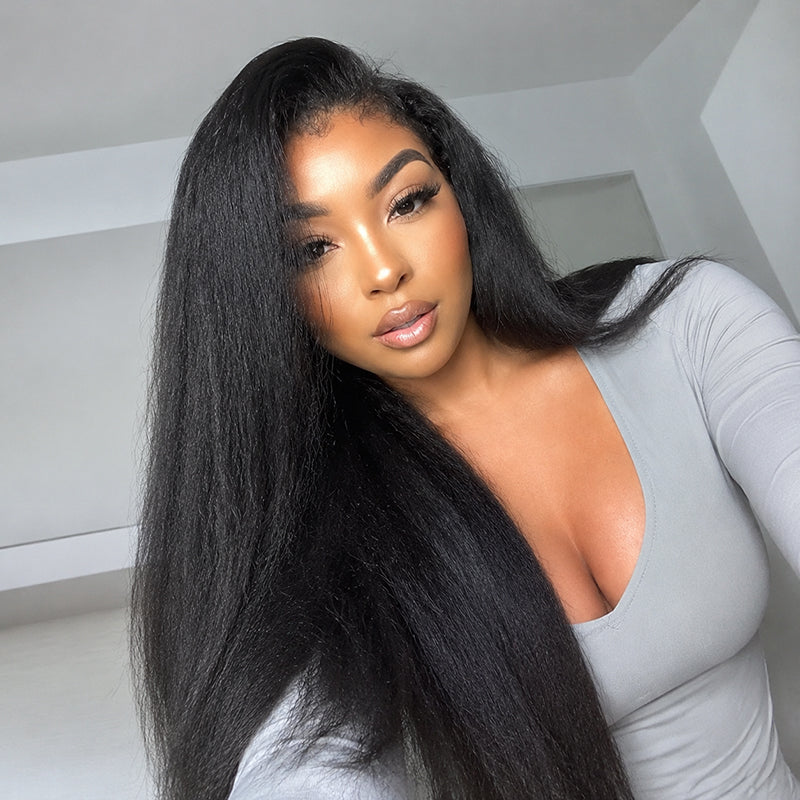 Kinky Straight Human Hair Wig | Transparent Lace Frontal | Hairline 180%