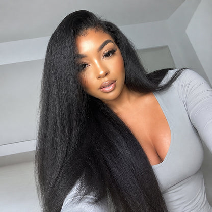 Kinky Straight Human Hair Wig | Transparent Lace Frontal | Hairline 180%