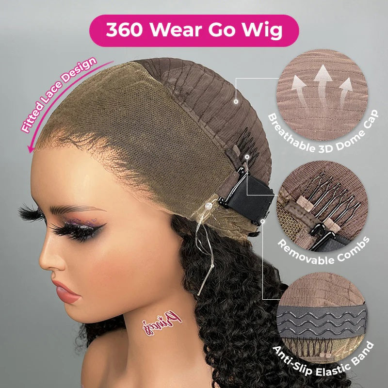 Muyol Invisi Draw-strings 360 Water Wave Pre-Cut Lace Wear Go Wig Pre-Bleached Knots InvisiFit Strap Glueless Wigs