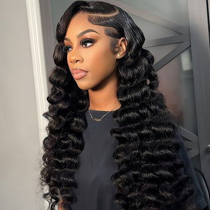 13x4 Transparent Lace Loose Deep Wig Natural Hairline 180%