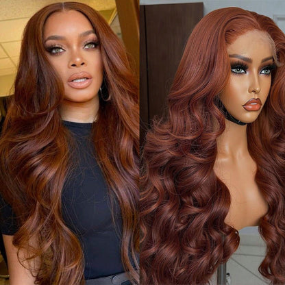 13x4 Transparent Lace Auburn/Red Brown Body Wave 180 Density