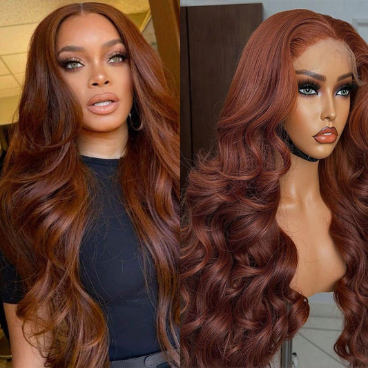 13x4 Transparent Lace Auburn/Red Brown Body Wave 180 Density