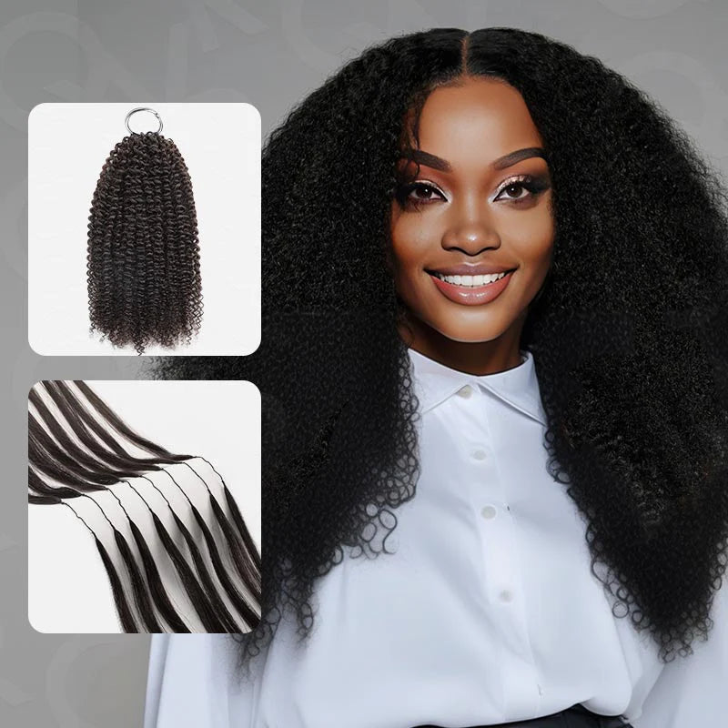 Afro Kinky Curly Crochet Hair Pre-Separated Feather Soft Knotless Human Hair Extensions
