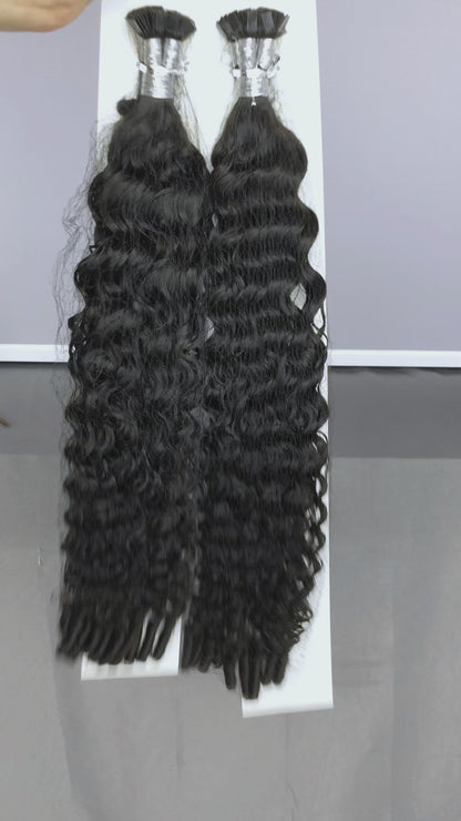 Eurasian Curly K-Tip Human Hair Extensions | 100g/Pack | Full Head 2–3 Packs