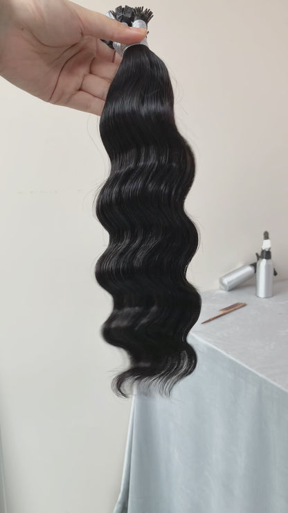 Cambodian Wave K-Tip Human Hair Extensions | 100g/Pack | Full Head 2–3 Packs