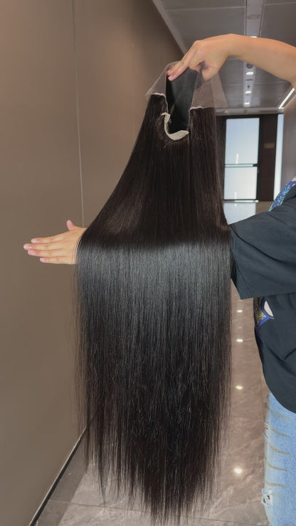 Bone Straight HD Lace Frontal Wig | Double Drown | Sleek Silk Press Look Human Hair