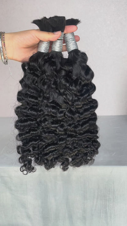 Indian Curly Virgin Bulk Hair For Braids | 100% Human Hair | 100g