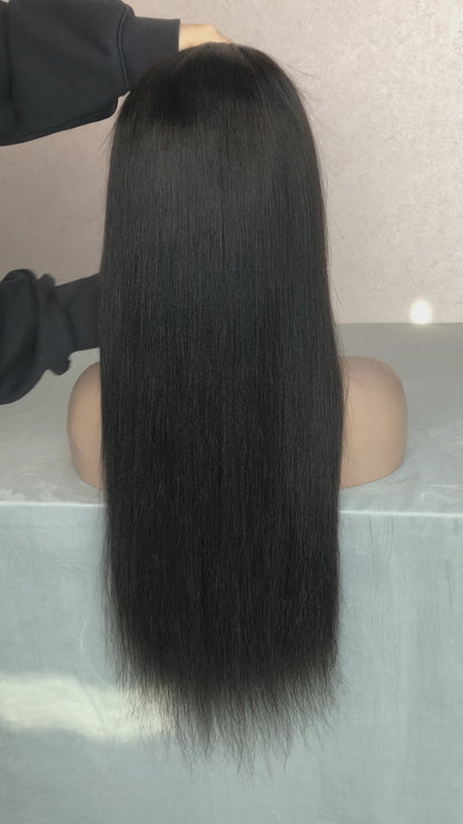 Yaki Straight Human Hair Wig | Transparent Lace Frontal Natural | Hairline 180%