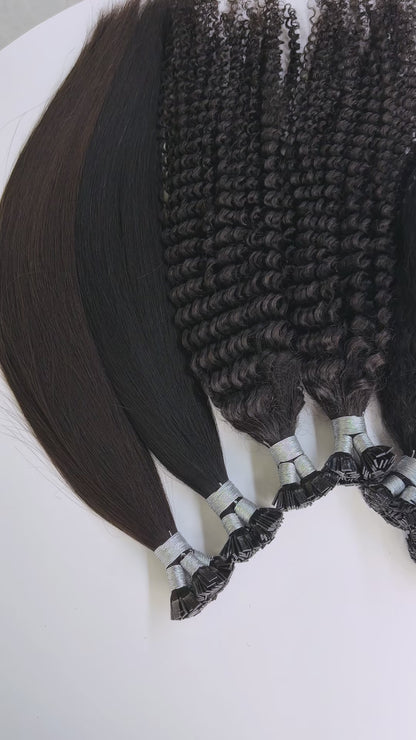 Kinky Straight K-Tip Human Hair Extensions | 100g/Pack | Full Head 2–3 Packs