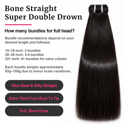 Bone Straight Human Hair Bundles | Super Double Drown