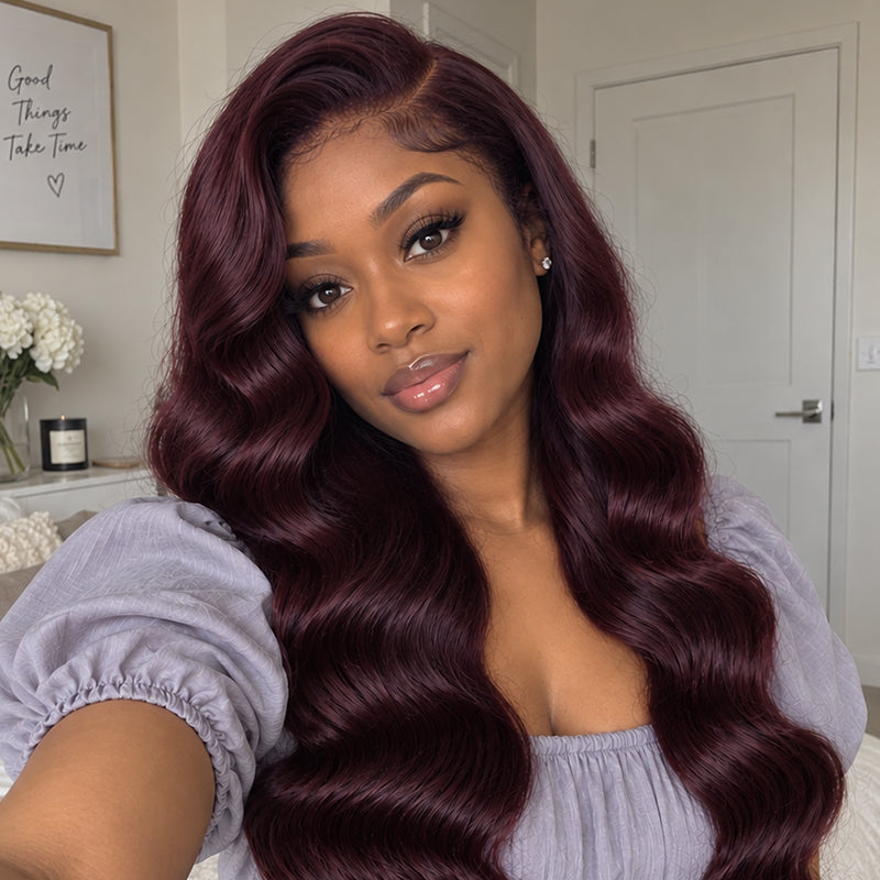 Purple Black Cherry Body Wave HD Lace Wig | 100% Human Hair